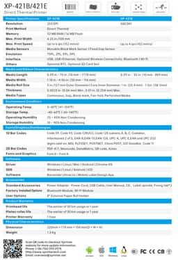 XPrinter XP-421B Direct Thermal Label Printer — WiFi + USB view 2