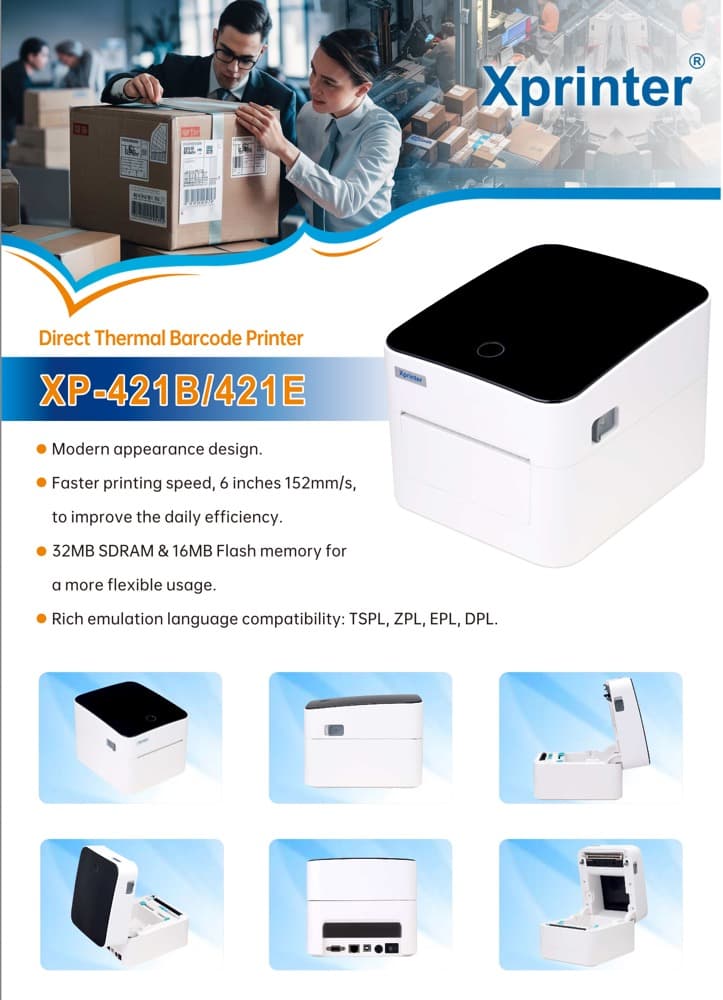 XPrinter XP-421B Direct Thermal Label Printer — WiFi + USB